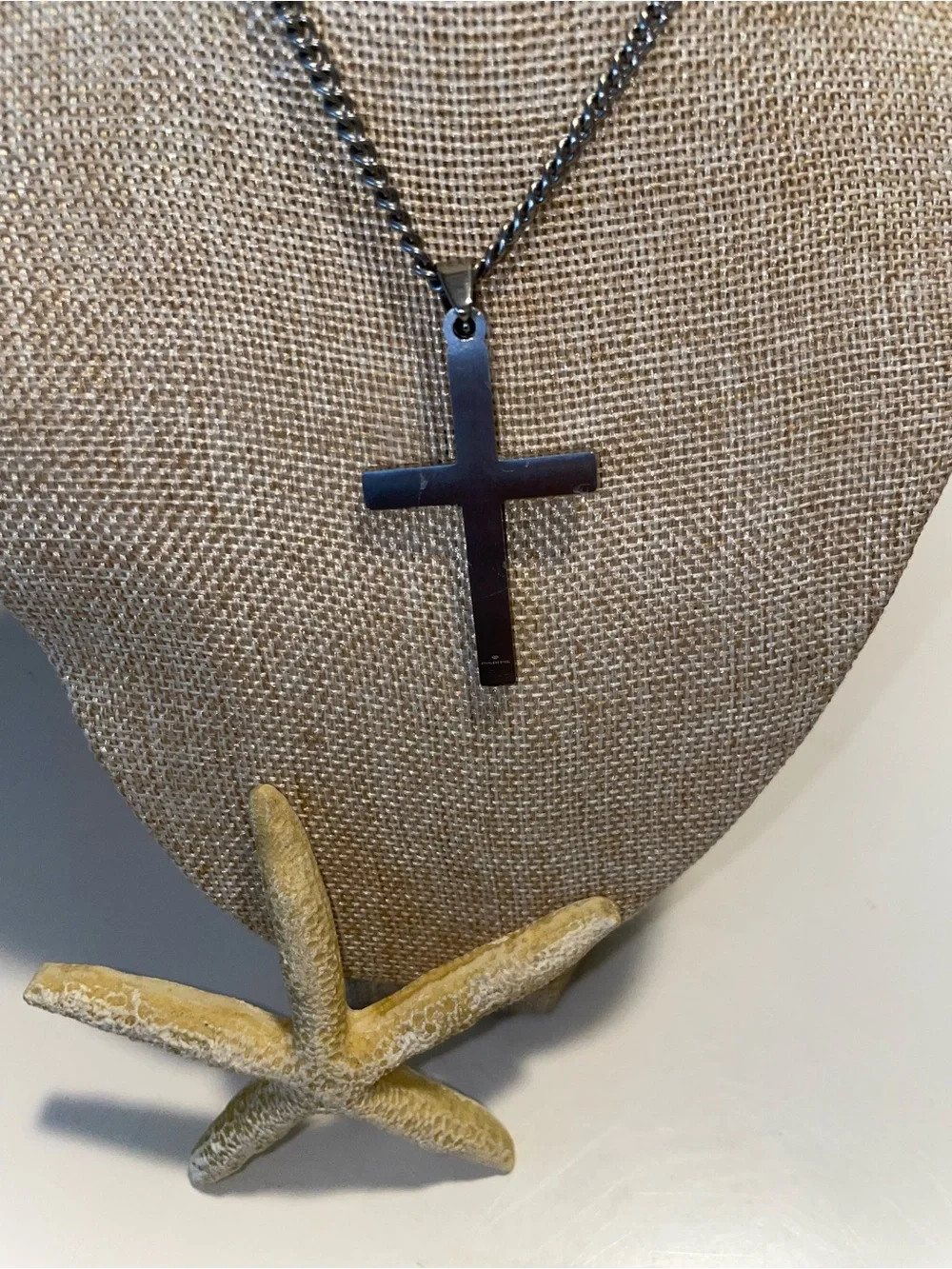 Men's Stainless Steel Cross Pendant Necklace -  Silver
